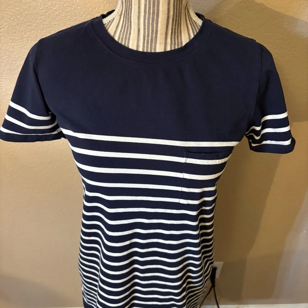 J. Crew Dress XS Navy White Nautical Striped Mini T-Shirt Dress Short Slv Cotton